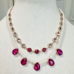 NEW never worn two strand pink gem and gold necklace